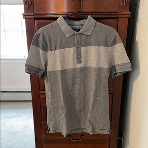 Gray Color-Block Polo Shirt with Knit Fabric